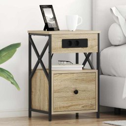 Noptiera stejar sonoma 40 x 31 x 60 cm cu sertar si raft, lemn compozit