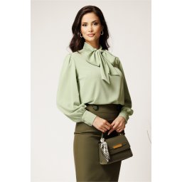 Bluza DY Fashion lejera verde mint din triplu voal cu guler tip esarfa