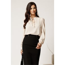 Camasa DY Fashion ivory din voal cu guler incretit