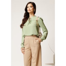 Camasa DY Fashion verde mint din voal cu guler incretit