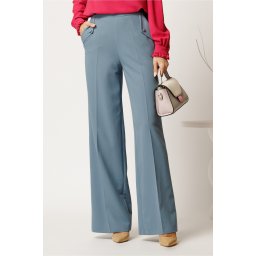 Pantaloni DY Fashion bleu lejeri cu buzunare si nasturi decorativi