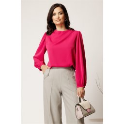 Bluza DY Fashion fucsia din triplu voal cu pliuri pe umar