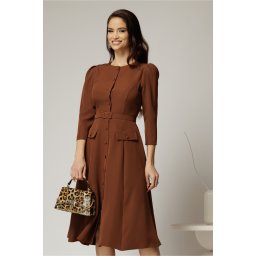 Rochie DY Fashion midi maro din stofa clos cu nasturi si curea