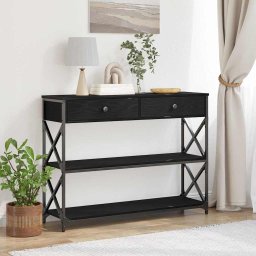 Masa Consola Stejar negru 100 x 28 x 75 cm Lemn compus si metal GartenMobel Dekor