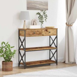 Masa Consola Lemn vechi 75 x 28 x 75 cm Lemn compus si metal GartenMobel Dekor