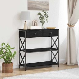 Masa Consola Stejar negru 75 x 28 x 75 cm Lemn compus si metal GartenMobel Dekor
