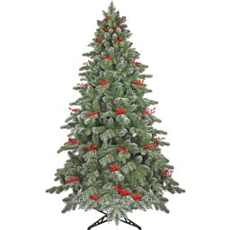 Brad Artificial Praga cu Fructe Rosii 545 Ramuri 3D PE si 2D PVC Verde/Alb 200 cm