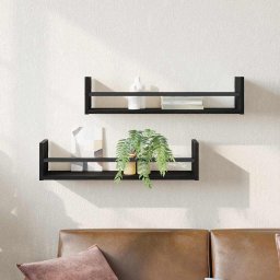 Raft de perete 2 pcs Stejar negru 60 x 16 x 14 cm Lemn compozit GartenMobel Dekor