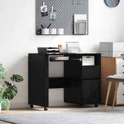 Birou cu Roti Stejar Negru 91 x 50 x 77 cm Lemn compozit GartenMobel Dekor