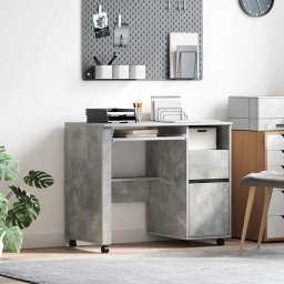 Birou cu Roti Stejar Concret 91 x 50 x 77 cm Lemn compozit GartenMobel Dekor