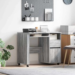 Birou cu Roti cu sertar Gri 91 x 50 x 77 cm Lemn compozit GartenMobel Dekor