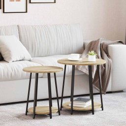 Set masute laterale cu raft 2 pcs Stejar Sonoma si Negru GartenMobel Dekor