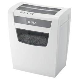 Distrugator documente manual Leitz IQ Home Office, P4, micro-cut (particule), 8 coli, cos 15l, silentios, alb-gri