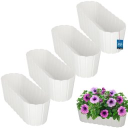 Ghiveci oval pentru balcon și terasă alb 400 mm set 4 buc.