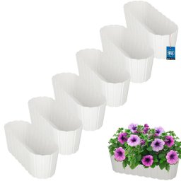 Ghiveci oval pentru balcon și terasă alb 400 mm set 6 buc.
