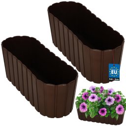 Ghiveci oval pentru balcon și terasă maro 400 mm set 2 buc.