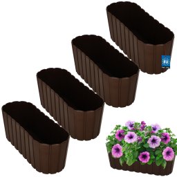Ghiveci oval pentru balcon și terasă maro 400 mm set 4 buc.
