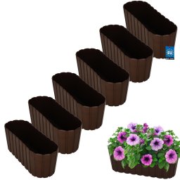 Ghiveci oval pentru balcon și terasă maro 400 mm set 6 buc.
