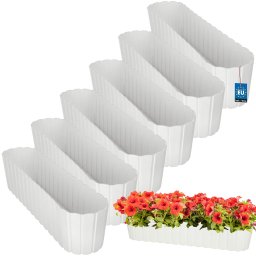 Ghiveci oval pentru balcon și terasă alb 600 mm set 6 buc.