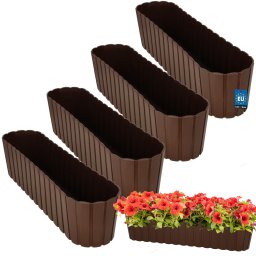 Ghiveci oval pentru balcon și terasă maro 600 mm set 4 buc.