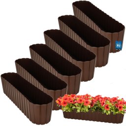 Ghiveci oval pentru balcon și terasă maro 600 mm set 6 buc.