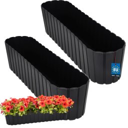 Ghiveci oval pentru balcon și terasă antracit 600 mm set 2 buc.