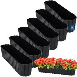 Ghiveci oval pentru balcon și terasă antracit 600 mm set 6 buc.