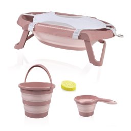 Set cadita pliabila de baie babyjem, 5 piese, somon