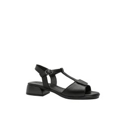 Sandale Anna Viotti negre, din piele naturală cu baretă T și toc masiv GOR151468-38 EU