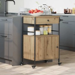 Troler de Bucatarie Stejar Artisan si Negru 56 x 43 x 89.5 cm GartenMobel Dekor