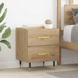 Set 2 noptiere dormitor cu 2 sertare, stejar artizanal, 40x35x47,5 cm