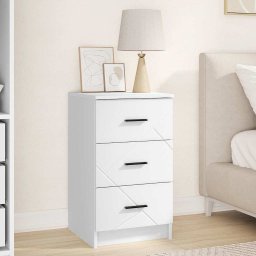 Noptiera alba cu 3 sertare, 38x38x66 cm, din lemn compozit, pentru dormitor