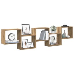 Raft cubic de perete cu 5 compartimente stejar artizanal lemn GartenMobel Dekor