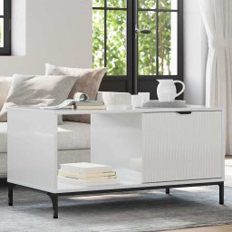 Masa de cafea Alb foarte lucios 90 x 49 x 46 cm Lemn compozit GartenMobel Dekor