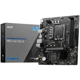 MSI PRO H610M-E, mATX, LGA 1700, Dual Channel DDR5 5600+MHz, 1x PCIe x16 slot, 1x M.2 slot, 1x HDMI, 1x VGA, 2x USB 3.2 Gen 1, 4x USB 2.0, 7.1 HD Audio, Realtek ALC897 Codec, 3Y