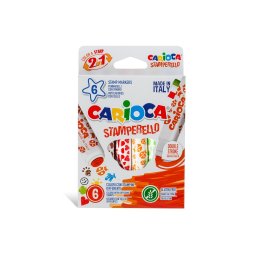 Set 6 markere lavabile, cu 6 stampile diverse forme, cutie carton, CARIOCA Stamperello