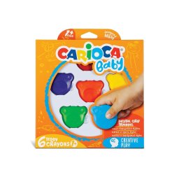 Carioca Baby 1+ creioane cerate Teddy, 6 culori/set