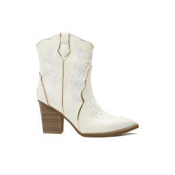 Ghete damă ciocate Anna Viotti brodate, albe, din piele naturală GOR2460-40 EU