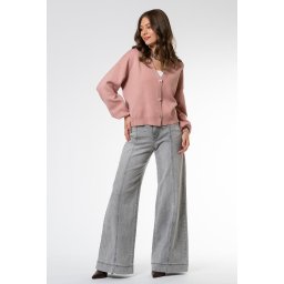 Cardigan Ryana uni cu un croi lejer si maneci usor picate, Hermosa, roz pudra