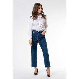 Blugi mom fit cu talie inalta, Hermosa 35870, bleumarin