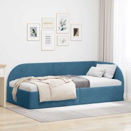 Cadru de pat coltar cu headboard albastru 90 x 200 cm Catifea GartenMobel Dekor