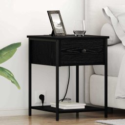 Noptiera dormitor stejar negru cu sertar si raft, 42x41x56 cm
