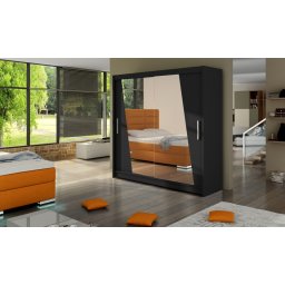 Dulap cu usi glisante si oglinda 180x200 cm, Preto, ADRK Furniture