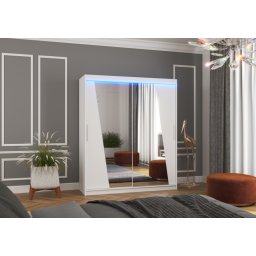 Dulap cu usi glisante si oglinda + iluminare LED, Preto 180 + LED, 180 cmx200 cmx58 cm, ADRK Furniture