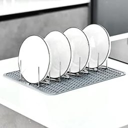 Suport vase si capace din inox, dish drainer rack, rib rack, economizor spatiu, 2 bucati, gri