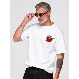 Ombre Men's cotton t-shirt with jewelry applique on chest - off white