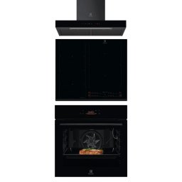 Pachet incorporabil Electrolux - Cuptor electric KOEBP39Z, 71 l, pirolitic + Plita inductie EIV64453, 60 cm, conectivitate hota + Hota semineu LFT816K, 730 mc/h