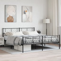 Cadru pat metalic cu tablii de cap/picioare, negru, 183x213 cm GartenMobel Dekor