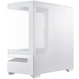Carcasa PC Asus AP202 ARGB, Small Tower, mITX, mATX, Sticla temperata, 3 ventilatoare incluse, Alb