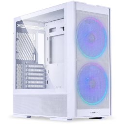 Carcasa PC Lian Li LANCOOL 206, Middle Tower RGB, mITX, mATX, ATX, Sticla temperata, 2 ventilatoare incluse, Alb